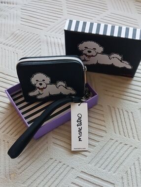 Marc Tetro Black Dog Wristlet Wallet with White Pup Print